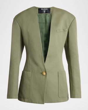 Balmain 2-Pockets Cotton Single-Breasted Jacket - Green