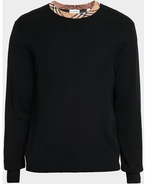 Burberry Check-Trim Wool Crewneck Sweater - Black