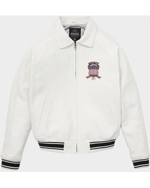 Avirex Icon Logo Leather Bomber Jacket - White