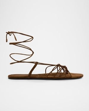 Saint Laurent Babylone Suede Lace-Up Sandals - Metallic