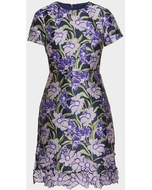 THEIA Serenza Jacquard Mini Dress - Blue