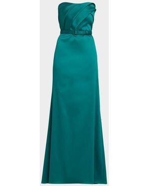 Aidan Mattox Strapless Pleated Stretch Mikado Gown - Green