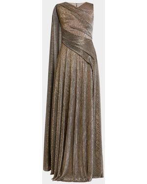 Talbot Runhof Shimmering Draped Sleeveless Evening Dress - Natural