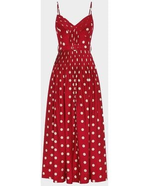 Nicholas Mireille Belted Polka-Dot Linen-Blend Midi Dress - Red