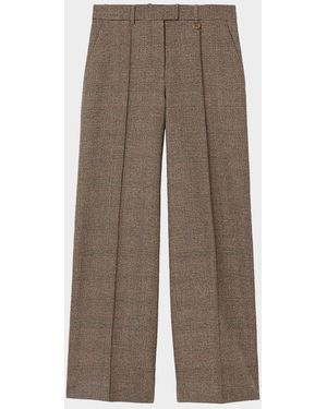 Burberry Rozalyn Check Pintuck Straight-Leg Pants - Brown