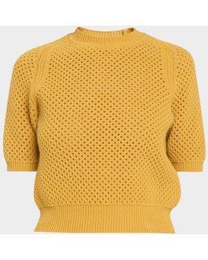 Ulla Johnson Imara Open-Knit Short-Sleeve Merino Wool Sweater - Yellow