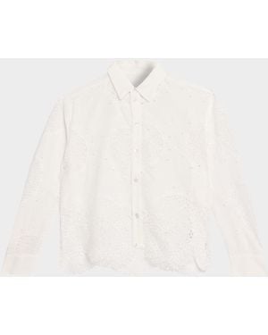 CISSA Eyelet Embroidered Button-Front Shirt - White