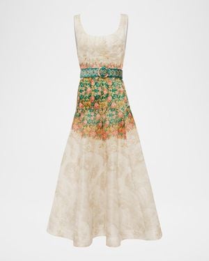 Aqua Blu Australia Phoebe Belted Midi Dress - Multicolor