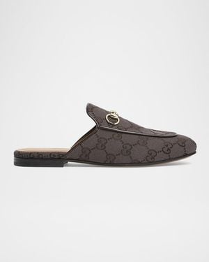 Gucci Princetown Gg Canvas Bit Loafer Mules - Brown