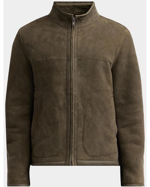 Vince Apos;S Suede-Shearling Funnel Neck Jacket - Green