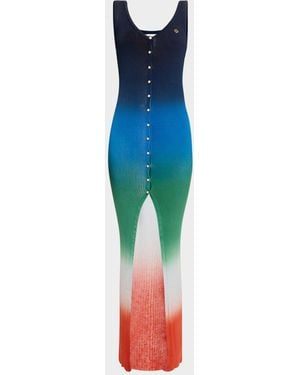 CASABLANCA Rib Button-Front Maxi Dress - Blue