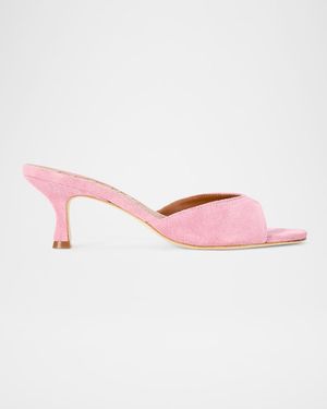 STAUD 55Mm Brigitte Suede Kitten-Heel Mules - Pink