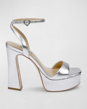 Badgley Mischka Caia Crystal Heart Platform Sandals - White