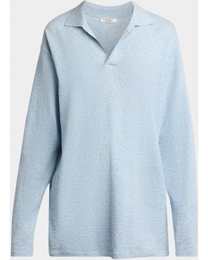The Row Niosa Long-Sleeved Cotton & Linen Polo Top - Blue