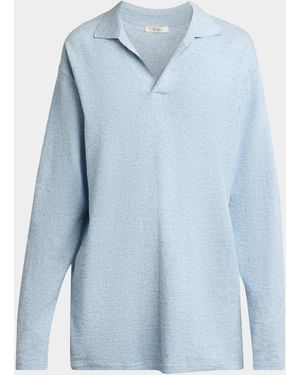 The Row Niosa Long-Sleeved Cotton & Linen Polo Top - Blue