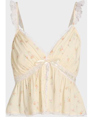 LoveShackFancy Nicoleta Floral Laced Top - Natural