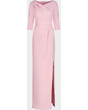 Kay Unger Margerite Pleated Side-slit Column Gown - Pink
