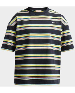 Marni Apos;S Multi-Stripe Cotton Relaxed-Fit Crewneck T-Shirt - Green