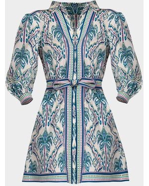 Shoshanna Vesey Floral Tapestry-Print Stretch-Cotton Mini Shirtdress - Blue