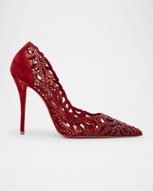 Christian Louboutin Lasera Strass Suede Sole Pumps - Red