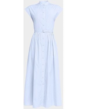 Adam Lippes Genevieve Striped Cotton Pleated Midi Shirtdress With Belt - Pink