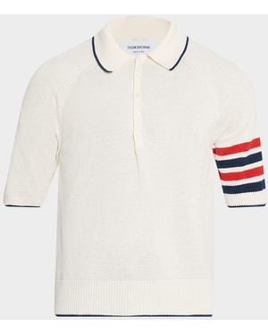 Thom Browne Apos;S Linen And Cotton Knit 4-Bar Sleeve Polo Shirt - Natural
