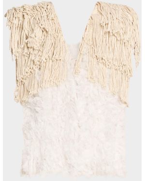 DIOTIMA Bambola Fringe Tulle Sleeveless Top - Natural