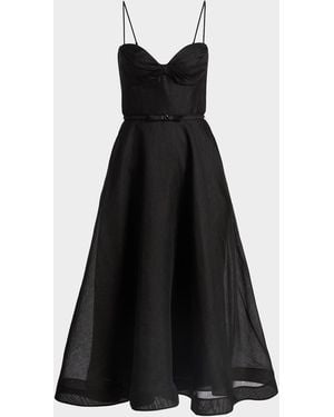 Zimmermann Luna Tie-Waist Linen-Silk A-Line Midi Dress - Black