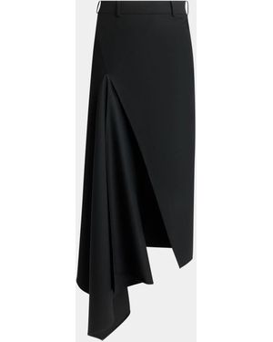 Givenchy Slashed Satin Back Crepe Midi Asymmetric Skirt - Black