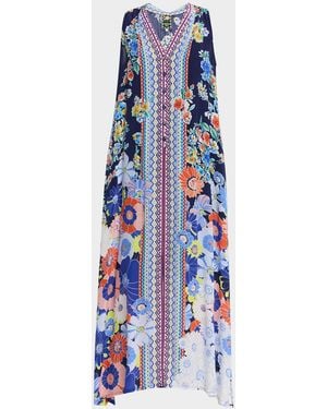 Johnny Was Banksia Floral-Print Silk Maxi Dress - Blue