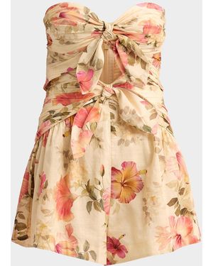 Zimmermann Mahon Hibiscus-Print Strapless Romper - Multicolor