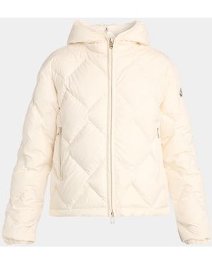 Moncler Arvouinne Hooded Triangle-Quilted Short Down Jacket - Natural