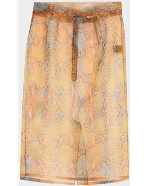 LAQUAN SMITH Shimmering Snakeskin Organza Pencil Skirt - Natural