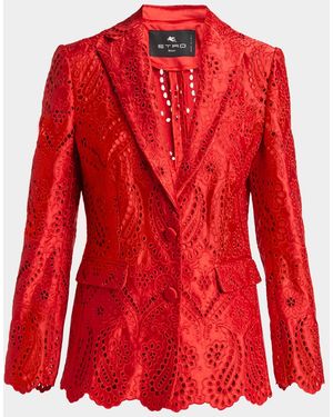 Etro Paisley Eyelet Embroidered Satin Single-Breasted Jacket