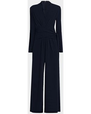 Michael Kors Wrap Jersey Wide-Leg Jumpsuit - Blue