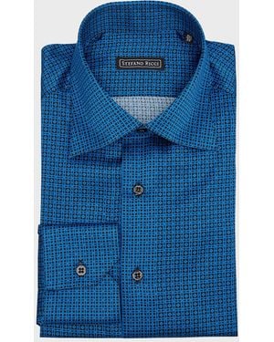 Stefano Ricci Micro-Patterned Silk Dress Shirt - Blue