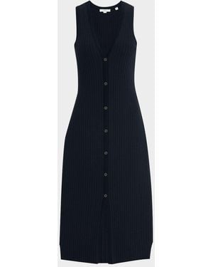 Vince Sleeveless Ribbed Button-Front Dress - Blue