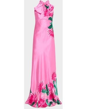 Saloni Suzette Tie-Neck Maxi Dress - Pink