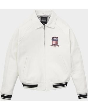 Avirex Icon Logo Leather Bomber Jacket - White