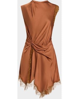 A.L.C. Dion Draped Satin Lace Mini Dress - Brown