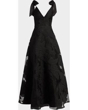 As It May Bow-Embellished Floral Jacquard Gown - Black