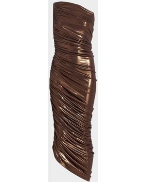 Norma Kamali Diana Metallic One-Shoulder Midi Dress - Brown