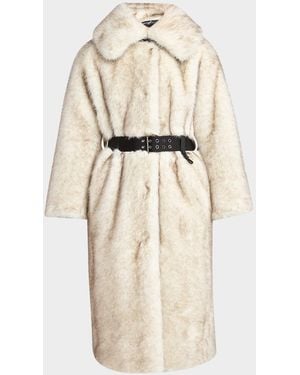Moncler Arly Long Faux Fur Coat - Natural