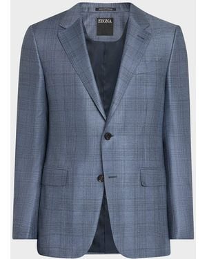 ZEGNA Apos;S Cashmere And Silk Plaid Sport Coat - Blue