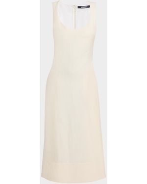 Jacquemus Scoop-Neck Linen Midi Dress - White