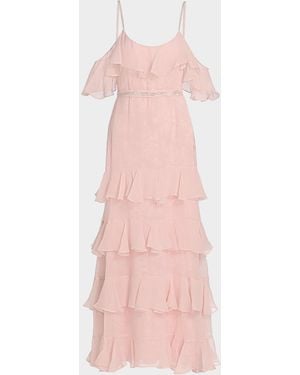LoveShackFancy Laelia Rose-Print Ruffled Silk Maxi Dress - Pink