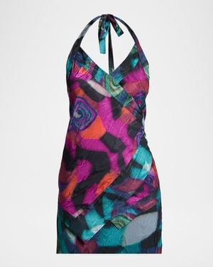 Dries Van Noten Halter Marble-Print Top - Blue
