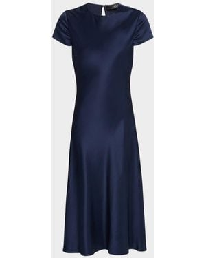 Toccin Luciana Satin Short-Sleeve Midi Dress - Blue