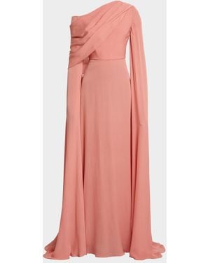Elie Saab Off-The-Shoulder Split-Sleeve Silk Double Georgette Gown - Pink