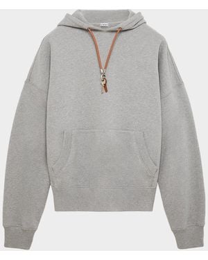 Loewe Apos;S Relaxed Fit Fleece Leather-Drawstring Hoodie - Gray